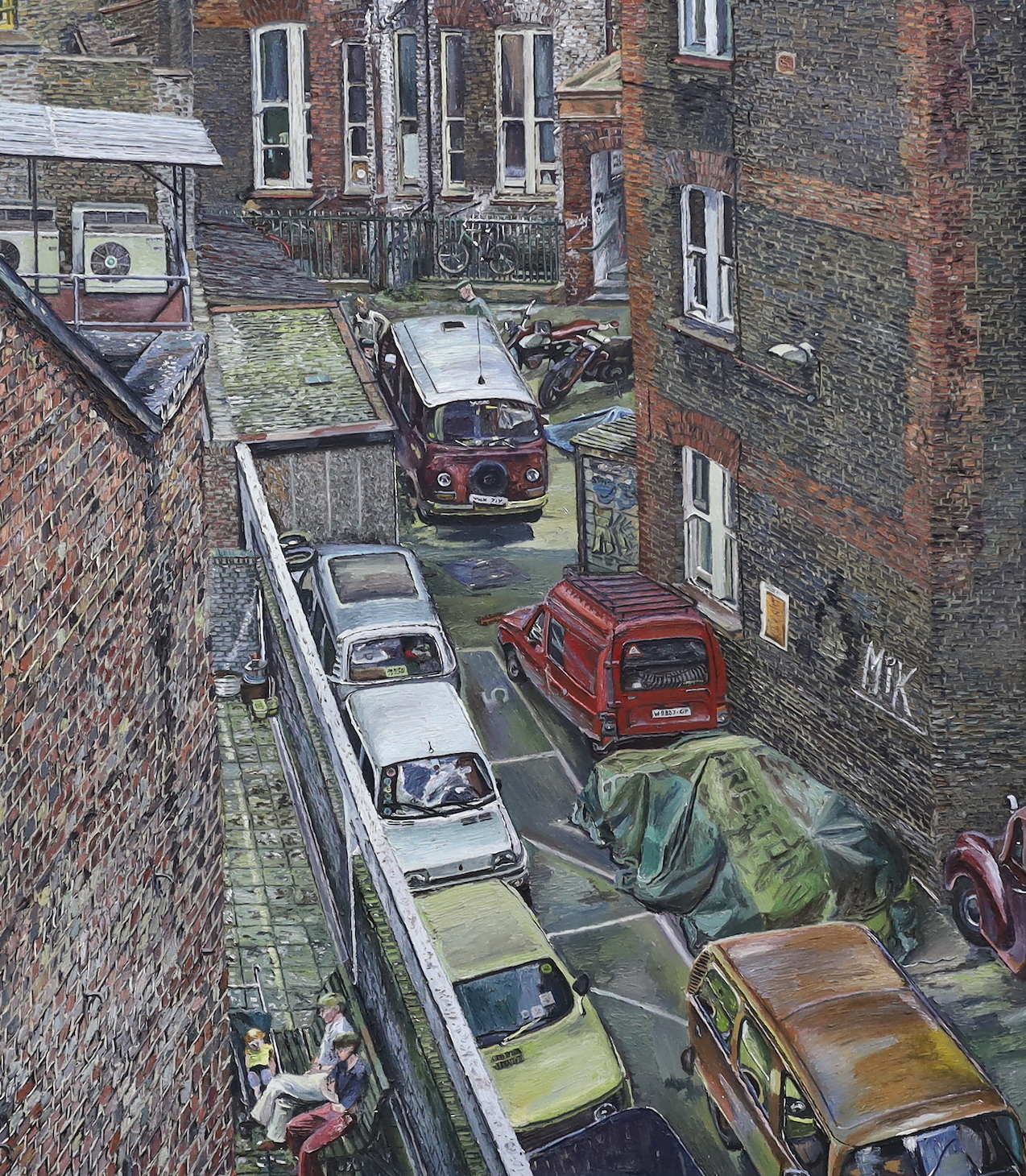 Malissa Scott-Miller (b.1959), impasto oil on canvas, A view of Islington, London, monogrammed, unframed, 106 x 91cm